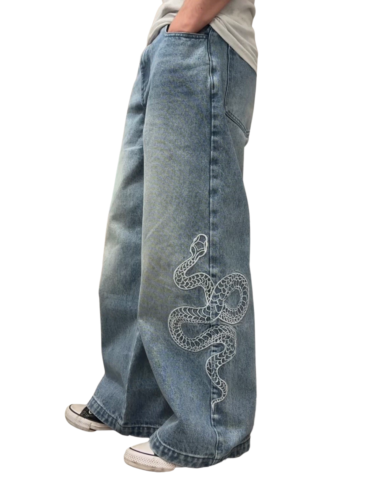 PEOPLESTYLE】SNAKE PRINT BAGGY JEANS