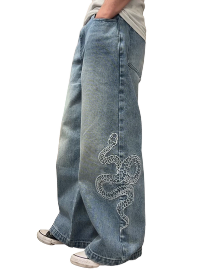 BAGGY SNAKE WASHED BLUE JEANS