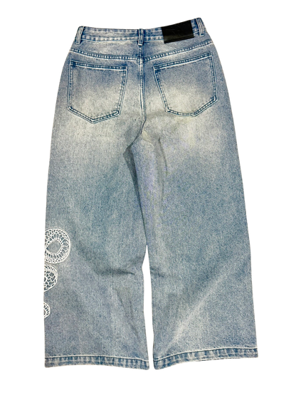 BAGGY SNAKE WASHED BLUE JEANS