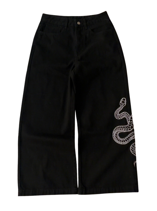 PRE-ORDER | SNAKE BAGGY JEANS - BLACK