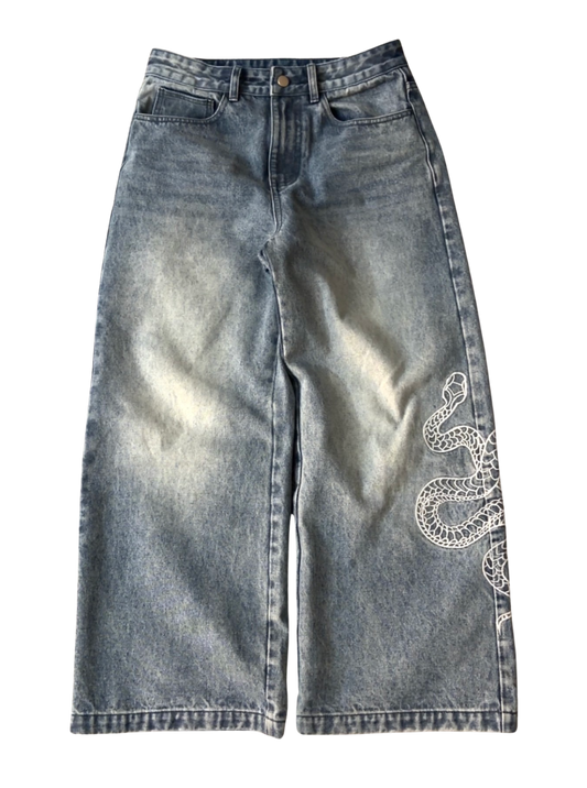 PRE-ORDER | SNAKE BAGGY JEANS - WASHED BLUE
