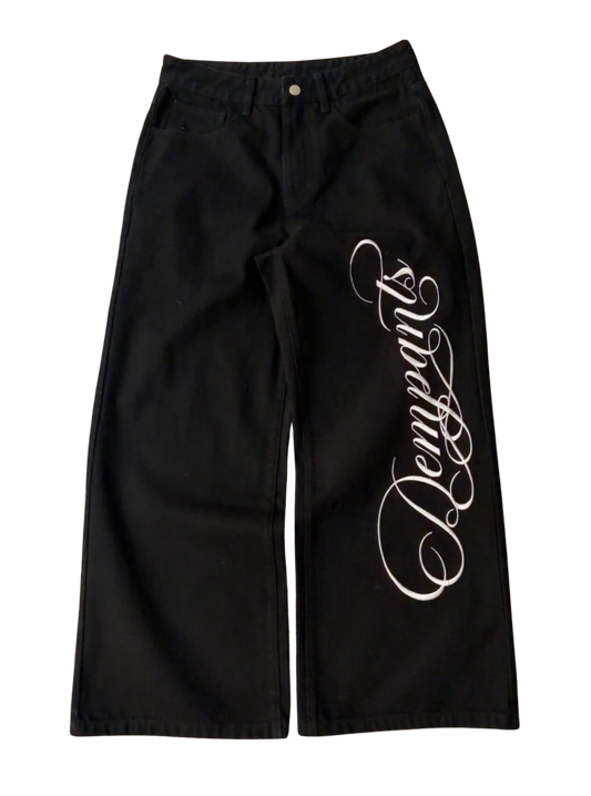 PRE-ORDER | CALIGRAPHY BAGGY JEANS - BLACK