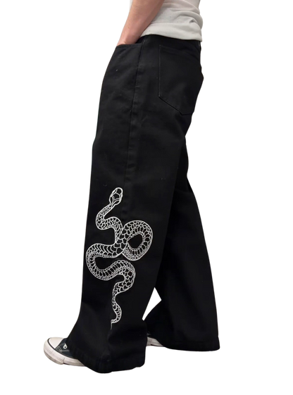PRE-ORDER | SNAKE BAGGY JEANS - BLACK